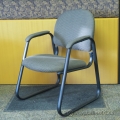 Grey Patterned Fabric Sleigh Guest Side Chair with Padded Arms
